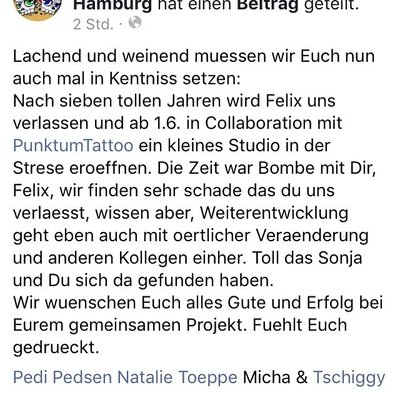 Lachend und weinend muessen wir Euch nun auch mal in Kentniss setzen: Nach sieben tollen Jahren wird Felix/ uns verlassen und ab 1.