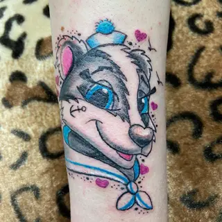 Tattoo-Entwurf von Tschiggy mit einem Dachs im Bubblegum-Art-Stil