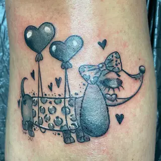 Tattoo-Entwurf von Tschiggy mit einem Dackel und einem Hund im Bubblegum-Art-Stil
