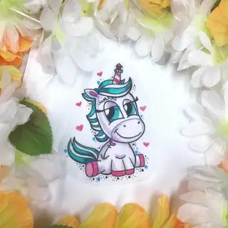 Tattoo-Entwurf von Tschiggy mit einem Einhorn im Bubblegum-Art-Stil