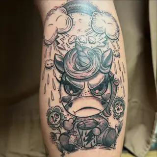 Tattoo-Entwurf von Tschiggy mit einem Einhorn im Bubblegum-Art-Stil