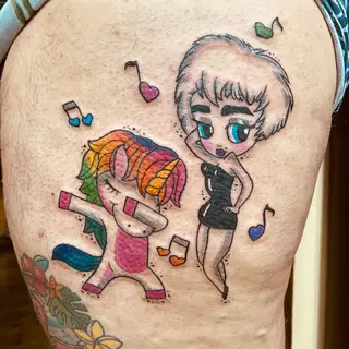 Tattoo von Tschiggy mit einem Einhorn im Bubblegum-Art-Stil