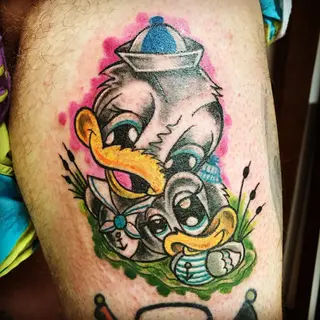 Tattoo von Tschiggy mit einer Ente im Bubblegum-Art-Stil