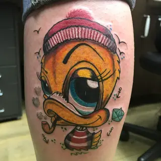 Tattoo von Tschiggy mit einer Ente im Bubblegum-Art-Stil