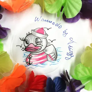 Tattoo-Entwurf von Tschiggy mit einer Ente im Bubblegum-Art-Stil
