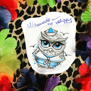 Tattoo-Entwurf von Tschiggy mit einer Eule im Bubblegum-Art-Stil