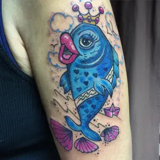 Tattoo von Tschiggy mit einem Fisch im Bubblegum-Art-Stil