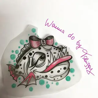 Tattoo-Entwurf von Tschiggy mit einem Fisch im Bubblegum-Art-Stil