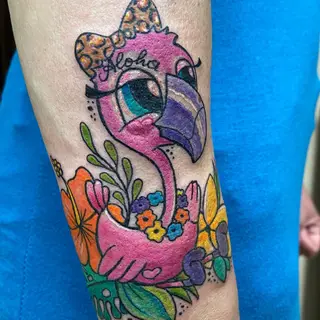 Tattoo von Tschiggy mit einem Flamingo im Bubblegum-Art-Stil