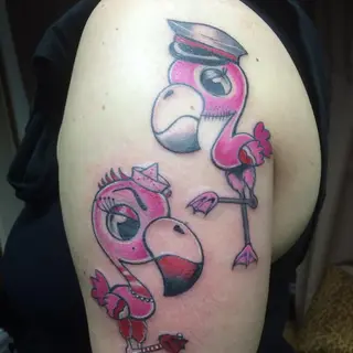 Tattoo von Tschiggy mit einem Flamingo im Bubblegum-Art-Stil