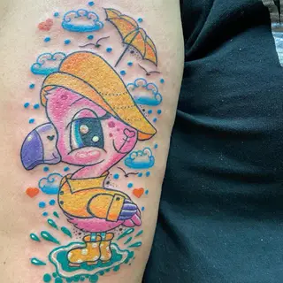 Tattoo von Tschiggy mit einem Flamingo im Bubblegum-Art-Stil