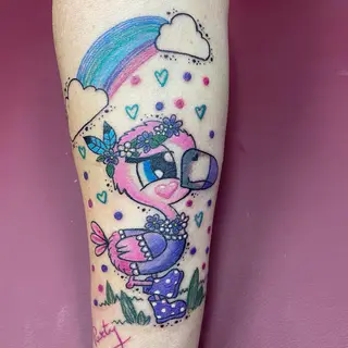 Tattoo-Entwurf von Tschiggy mit einem Flamingo im Bubblegum-Art-Stil