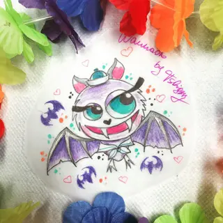 Tattoo-Entwurf von Tschiggy mit einer Fledermaus im Bubblegum-Art-Stil
