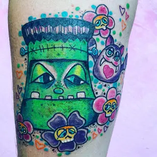 Tattoo-Entwurf von Tschiggy mit einer Fledermaus im Bubblegum-Art-Stil