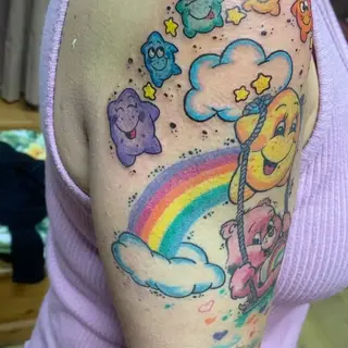 Tattoo-Entwurf von Tschiggy mit einem Glücksbärchi im Bubblegum-Art-Stil