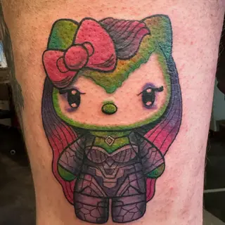 Tattoo-Entwurf von Tschiggy mit Hello Kitty im Bubblegum-Art-Stil