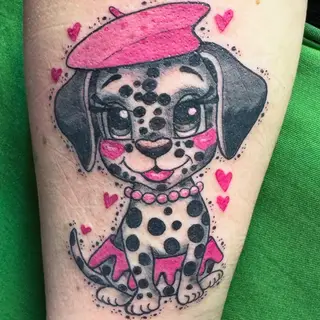 Tattoo-Entwurf von Tschiggy mit einem Hund im Bubblegum-Art-Stil
