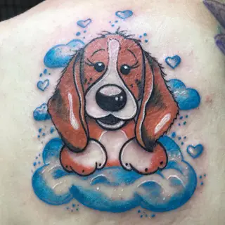 Tattoo von Tschiggy mit einem Hund im Bubblegum-Art-Stil