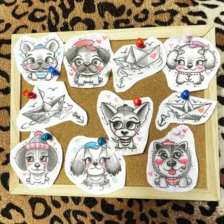 Tattoo-Entwurf von Tschiggy mit einem Hund im Bubblegum-Art-Stil