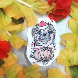 Tattoo-Entwurf von Tschiggy mit einem Hund im Bubblegum-Art-Stil
