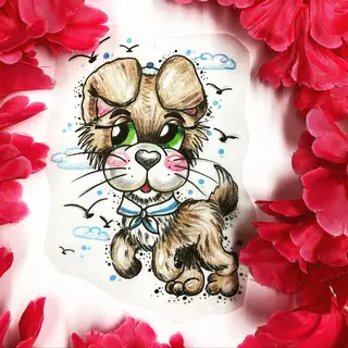 Tattoo-Entwurf von Tschiggy mit einem Hund im Bubblegum-Art-Stil