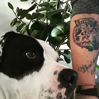 Tattoo von Tschiggy mit einem Hund im Bubblegum-Art-Stil