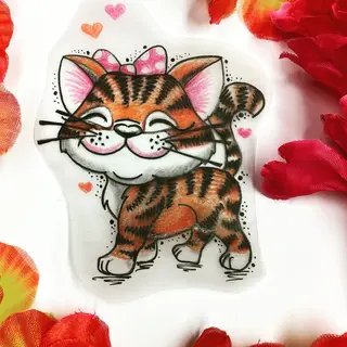 Tattoo-Entwurf von Tschiggy mit einer Katze im Bubblegum-Art-Stil