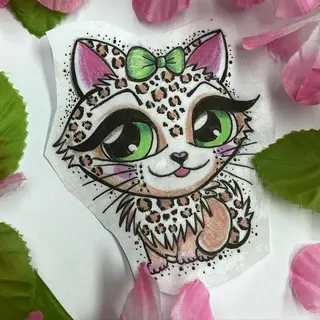 Tattoo-Entwurf von Tschiggy mit einer Katze im Bubblegum-Art-Stil