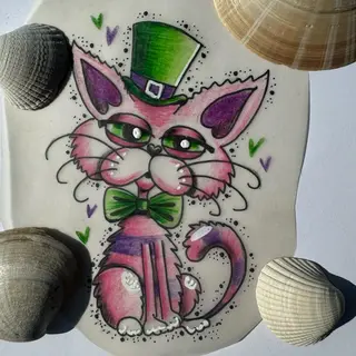 Tattoo-Entwurf von Tschiggy mit einer Katze im Bubblegum-Art-Stil