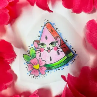 Tattoo-Entwurf von Tschiggy mit einer Katze im Bubblegum-Art-Stil