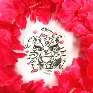 Tattoo-Entwurf von Tschiggy mit einer Katze im Bubblegum-Art-Stil