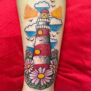 Tattoo-Entwurf von Tschiggy mit einem Leuchtturm im Bubblegum-Art-Stil