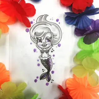 Tattoo-Entwurf von Tschiggy mit einer Meerjungfrau im Bubblegum-Art-Stil
