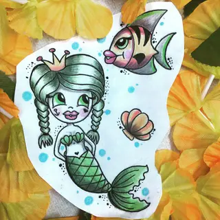 Tattoo-Entwurf von Tschiggy mit einer Meerjungfrau im Bubblegum-Art-Stil