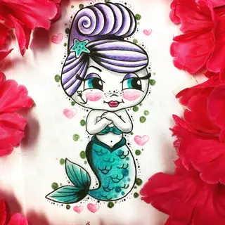 Tattoo-Entwurf von Tschiggy mit einer Meerjungfrau im Bubblegum-Art-Stil