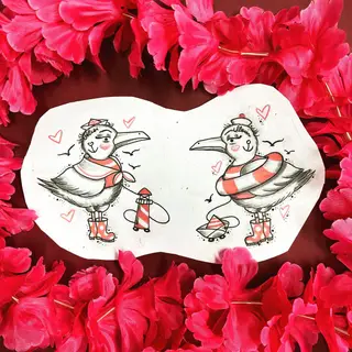 Tattoo-Entwurf von Tschiggy mit einer Möwe im Bubblegum-Art-Stil