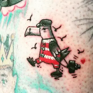 Tattoo von Tschiggy mit einer Möwe im Bubblegum-Art-Stil