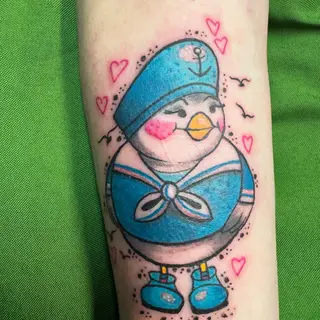 Tattoo-Entwurf von Tschiggy mit einer Möwe im Bubblegum-Art-Stil