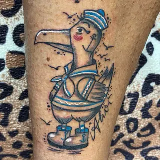 Tattoo von Tschiggy mit einer Möwe im Bubblegum-Art-Stil