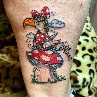 Tattoo von Tschiggy mit einer Möwe im Bubblegum-Art-Stil