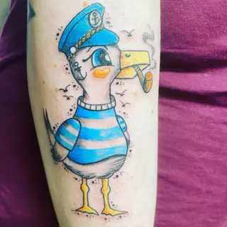 Tattoo-Entwurf von Tschiggy mit einer Möwe im Bubblegum-Art-Stil