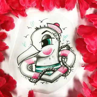 Tattoo-Entwurf von Tschiggy mit einer Möwe im Bubblegum-Art-Stil
