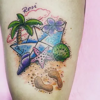 Tattoo-Entwurf von Tschiggy mit einem Papierboot im Bubblegum-Art-Stil