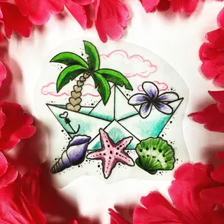 Tattoo-Entwurf von Tschiggy mit einem Papierboot im Bubblegum-Art-Stil