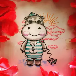Tattoo-Entwurf von Tschiggy mit einem Papierboot und einem Anker im Bubblegum-Art-Stil