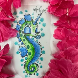 Tattoo-Entwurf von Tschiggy mit einem Seepferdchen im Bubblegum-Art-Stil