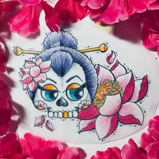 Tattoo-Entwurf von Tschiggy mit einem Totenkopf im Bubblegum-Art-Stil