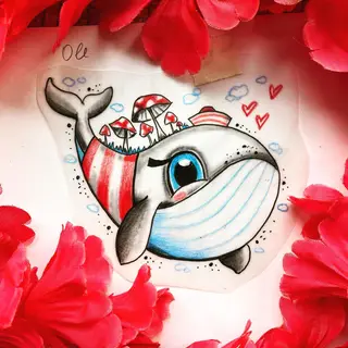 Tattoo-Entwurf von Tschiggy mit einem Wal im Bubblegum-Art-Stil