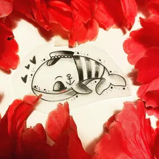 Tattoo-Entwurf von Tschiggy mit einem Wal im Bubblegum-Art-Stil