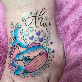 Tattoo-Entwurf von Tschiggy mit einem Wal im Bubblegum-Art-Stil